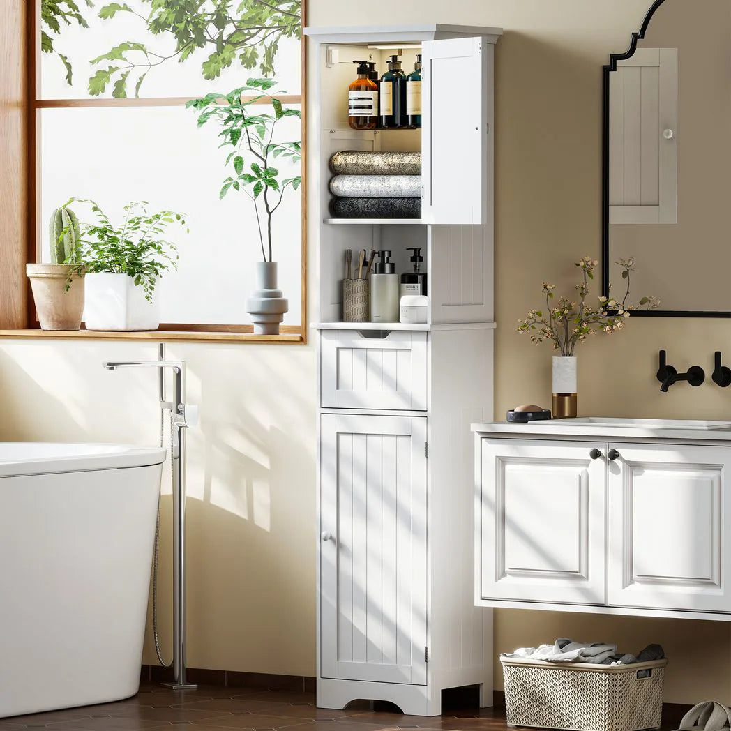 HOMCOM Slim Bathroom Storage Cabinet, with Sensor Lights - White