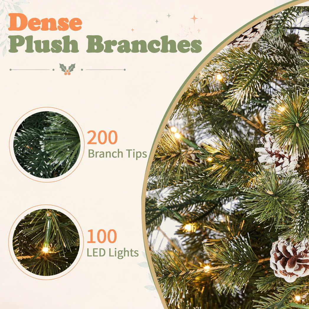 Green Pre-Lit Christmas Tree 4ft, 100 Warm White LED, 200 Branch Tips PVC+PE, 8 Light Modes with Remote, UK Plug 30V