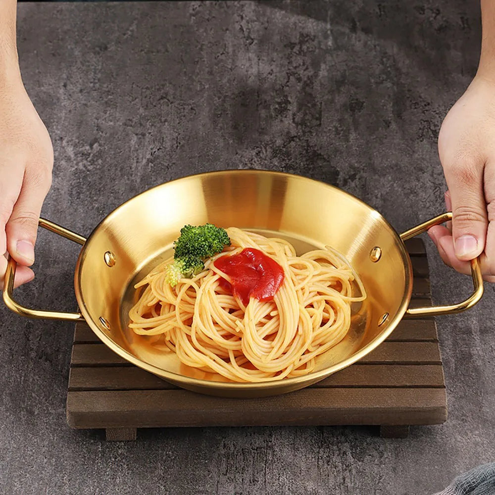 3pcs Stainless Steel Double Ear Seafood Rice Pot Frying Pan Crayfish Plate Pan