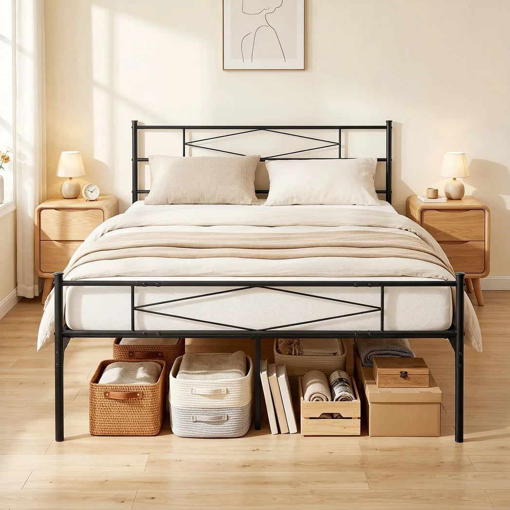 HOMCOM 5ft King Bed Frame with Headboard and Footboard, Metal Platform Bed Frame with 32 cm Underbed Storage, Black