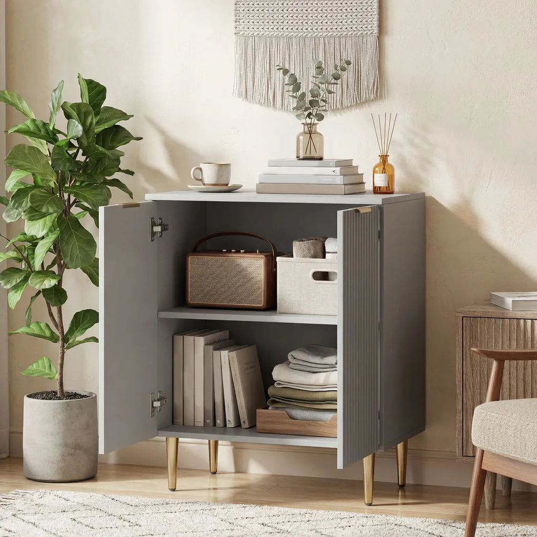 HOMCOM Sideboard Buffet Cabinet, Modern Kitchen Storage Cabinet with Adjustable Shelf and Metal Legs, Grey
