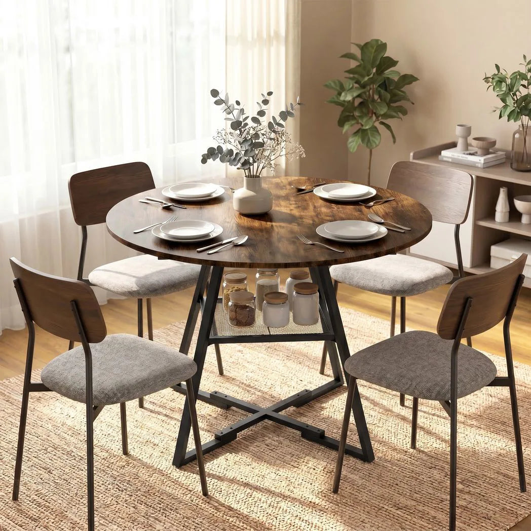 HOMCOM Dining Table for 4 People, 100 cm Round Industrial Kitchen Table with Storage Shelf, Rustic Brown