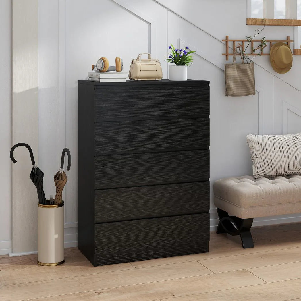 HOMCOM Chest of Drawers, 5 Drawer Dresser, Modern Storage Cabinet with 5 Drawers, for Bedroom, Living Room, Black