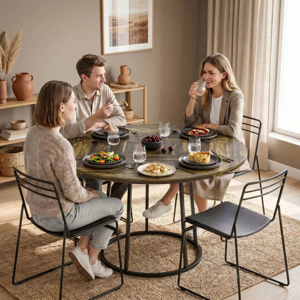 HOMCOM Dining Table Space Saving Kitchen Table Spliced Tabletop Conical Metal Base 120 cm Round Rustic Brown
