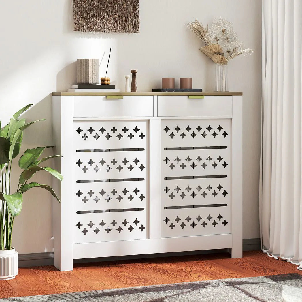 HOMCOM 108 x 19 cm Minimal Radiator Cover, with 2 Drawers - White