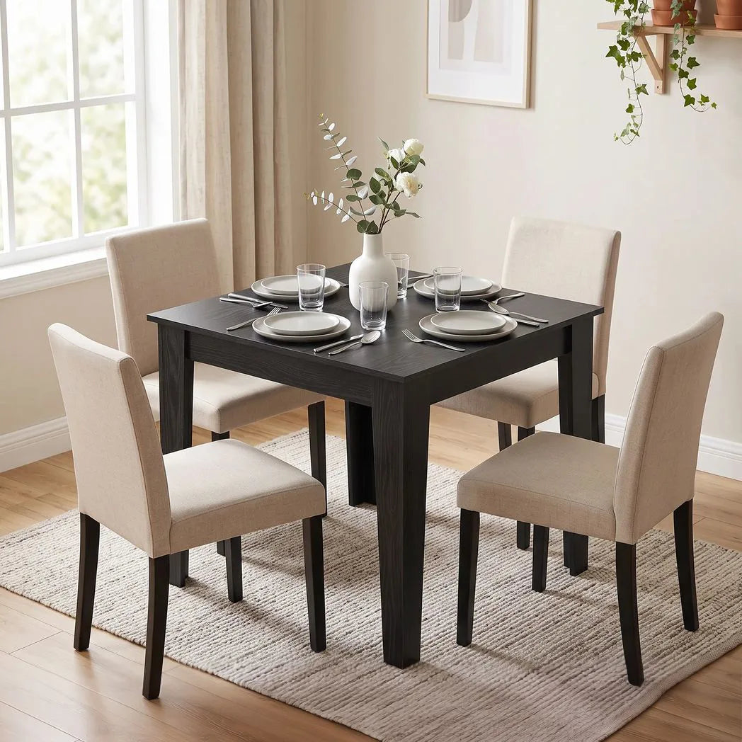 HOMCOM Dining Table for 4, 80L x 80W x 75Hcm, Modern Square Kitchen Table with Wood Effect Tabletop, Black Wood Effect