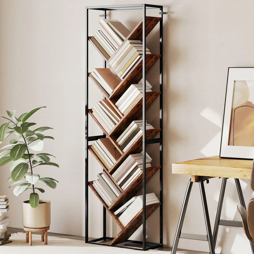 HOMCOM 10 Shelf Industrial-Style Bookshelf - Black/Brown