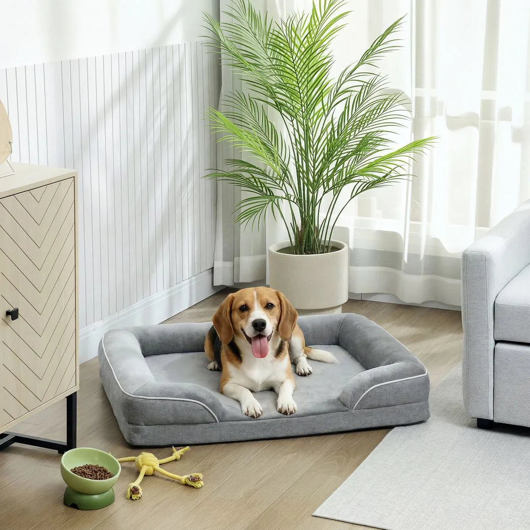 PawHut Dog Sofa Bed, Washable Pet Bed with Removable Cover and Non-Slip Bottom for Cats, Small and Medium Dogs, Grey