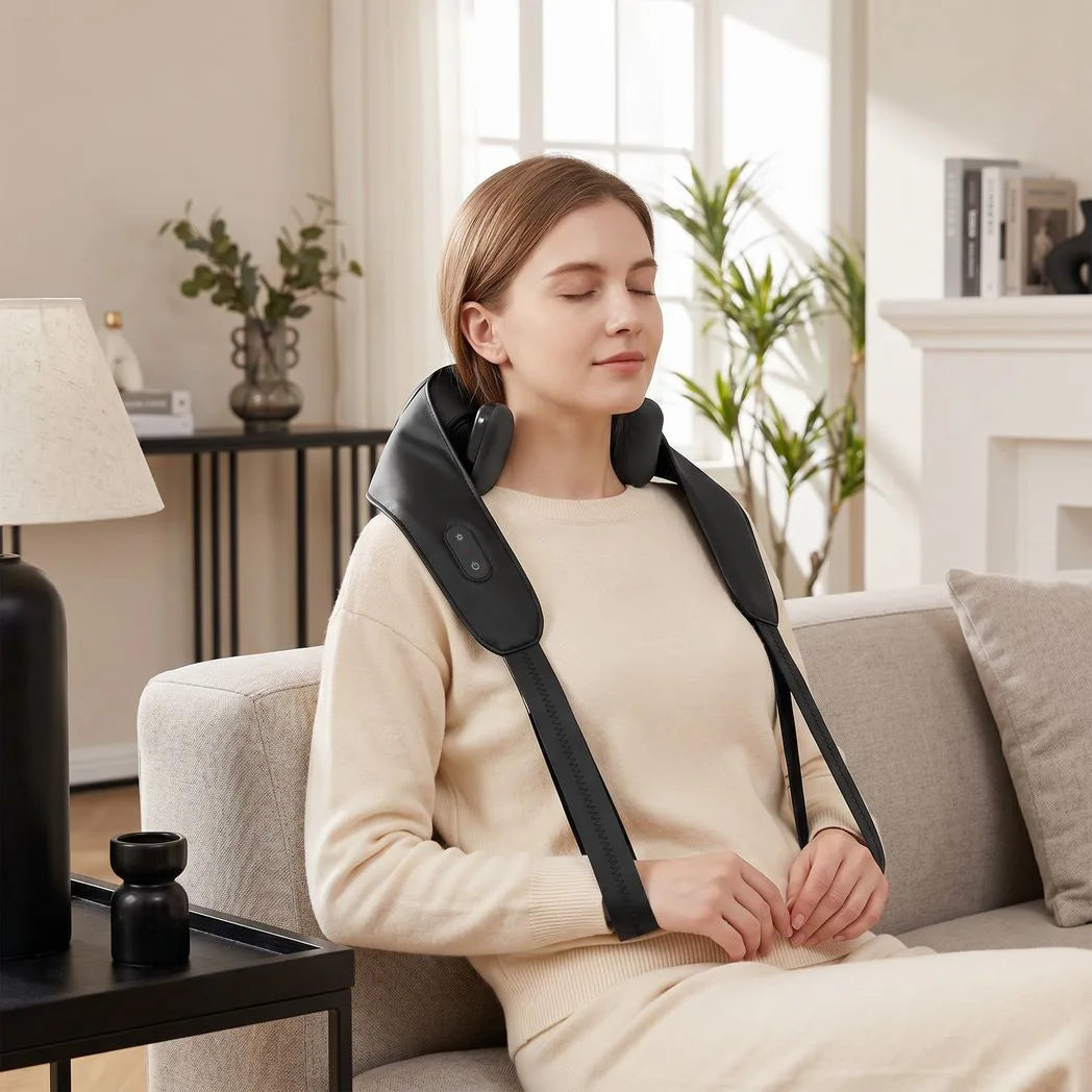 HOMCOM Cordless Neck Massager with Heat, Deep Tissue 4D Shiatsu Neck and Shoulder Massager for Car Home, Gifts for Men Women