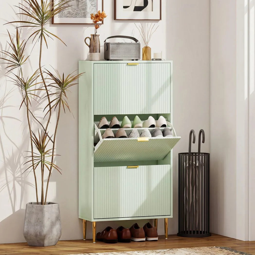 HOMCOM Elegant Three-Drawer Shoe Cabinet - Light Green