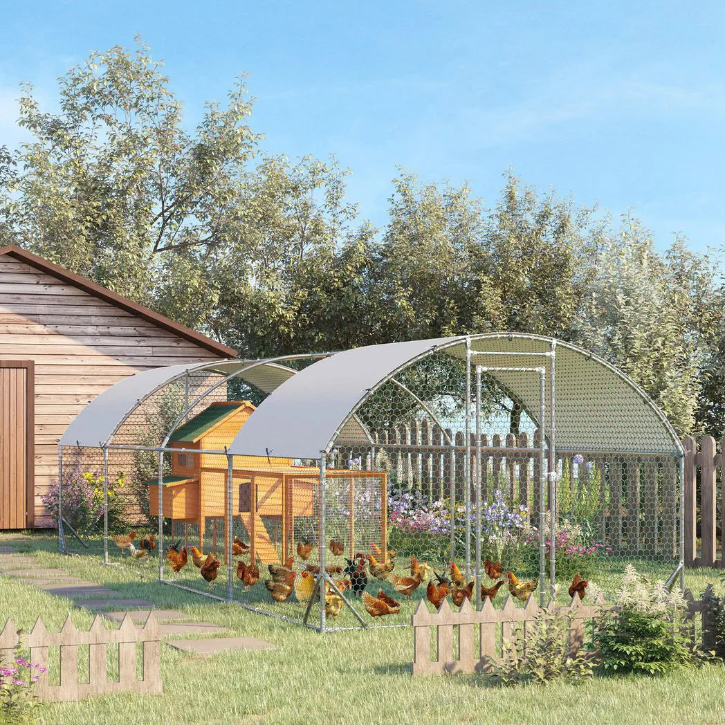 PawHut Walk In Chicken Run Galvanised Chicken Coop Hen Poultry House Cage Pet Playpen Garden with Water-Resist Covers