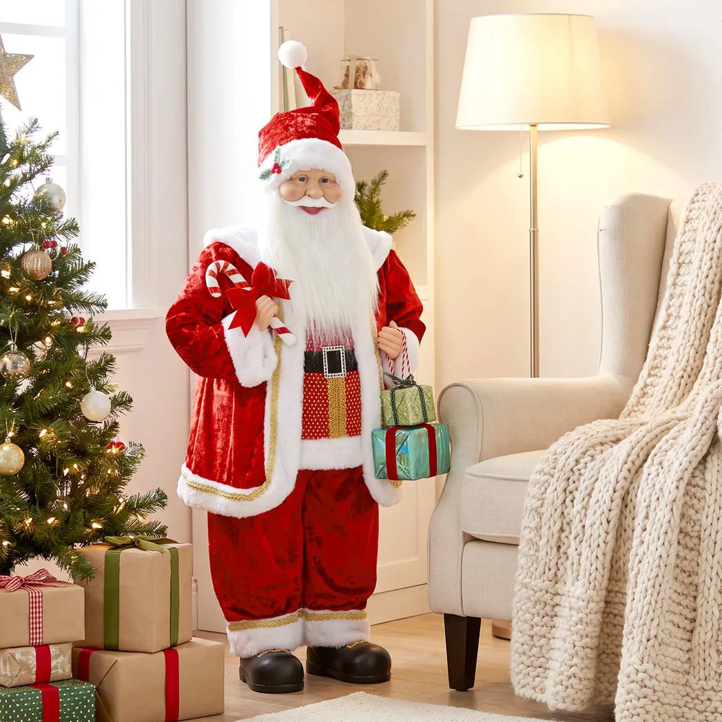 HOMCOM 120cm Life Size Singing Dancing Santa Claus, Standing Musical Animated Santa with Gift and Candy Cane, Posable Arms, Handcrafted, Sound Touch Activated, Moving Christmas Figure Decoration