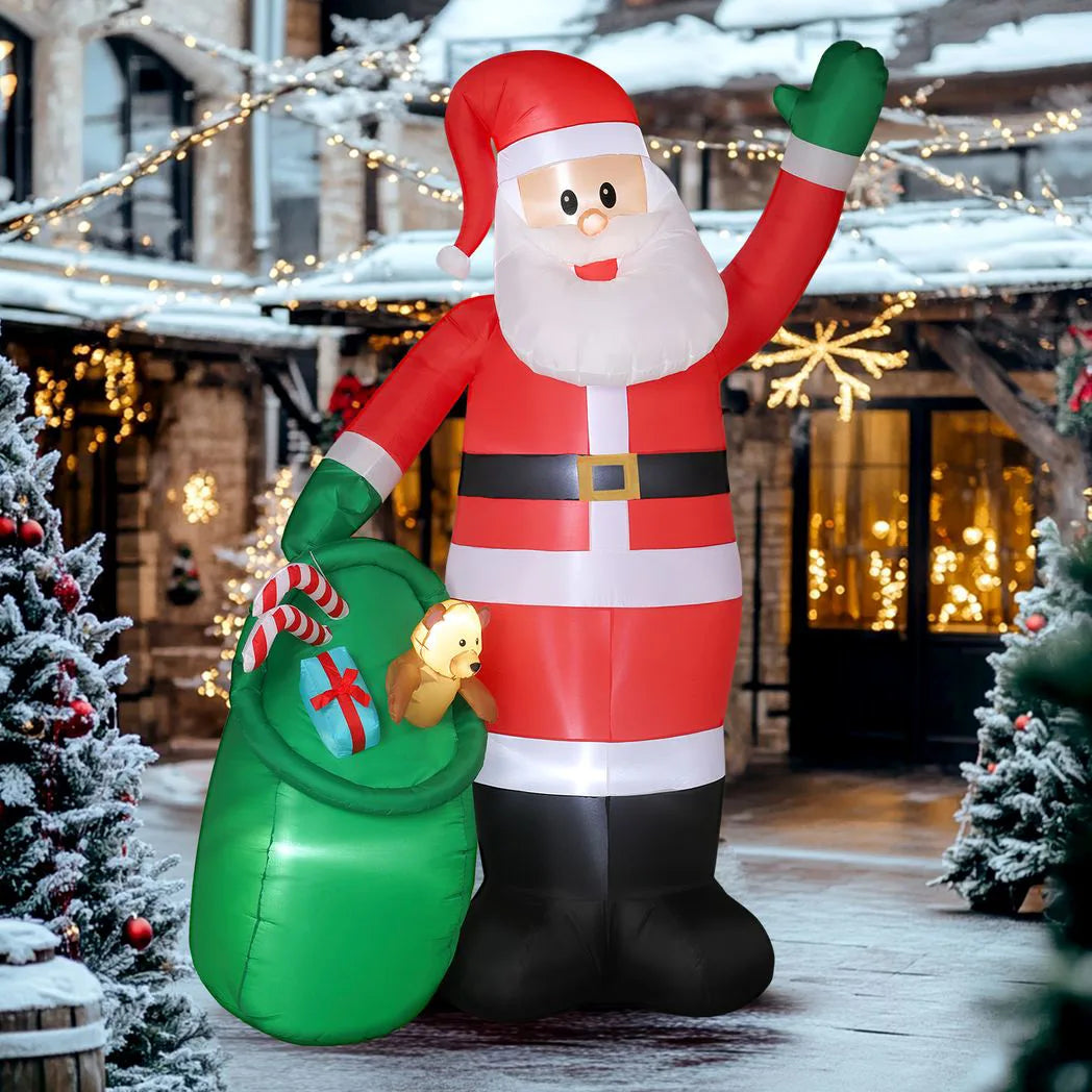 Outsunny 9ft/275 cm Christmas Inflatable Santa with Bear Sack, Giant Christmas Blow Up Decoration with Built-in LED Lights for Garden, Indoor Outdoor Home Decor
