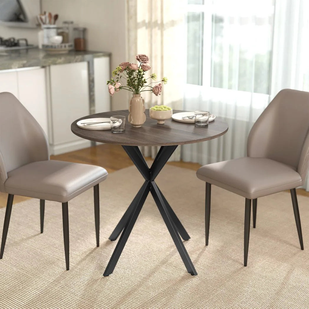 HOMCOM 80cm Industrial Round Dining Table - Brown