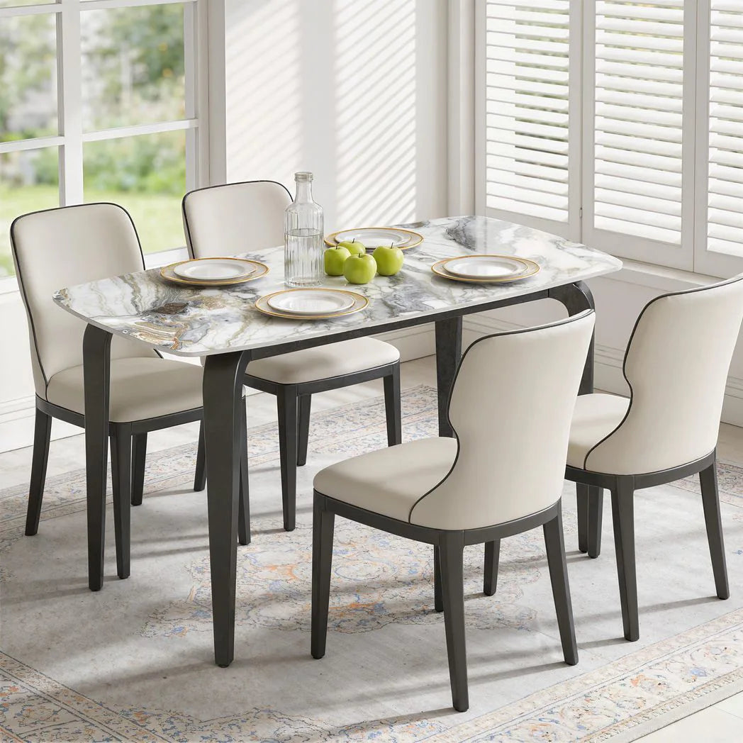 HOMCOM Dining Table for 4, Modern Kitchen Table with Sintered Stone Tabletop, Metal Legs, White