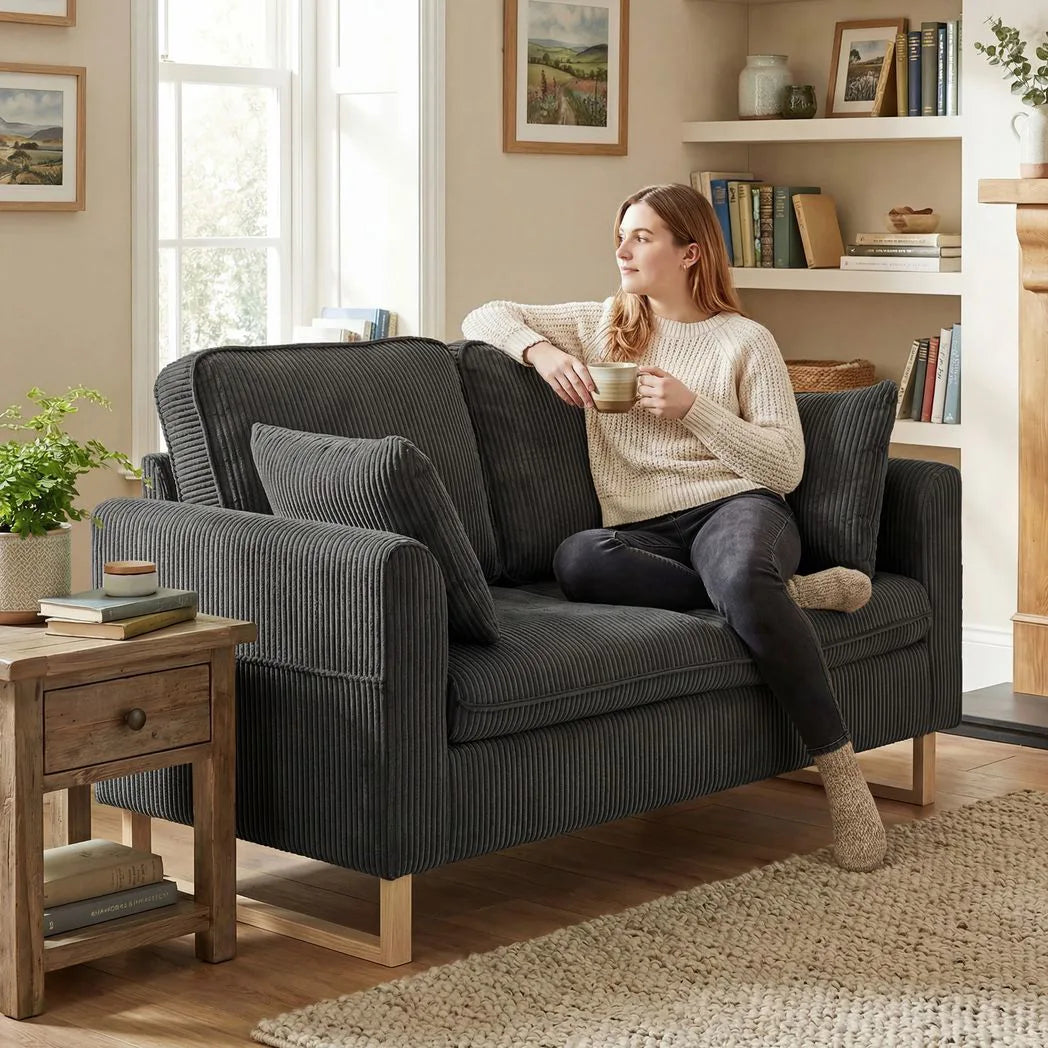 HOMCOM 2 Seater Sofa, 140 cm Loveseat Sofa with Spring Cushions, Metal Legs, 2 Pillows, Dark Grey