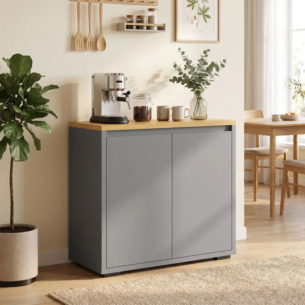 HOMCOM Kitchen Sideboard, Storage Cabinet with Double Doors and Adjustable Shelf for Living Room, Entryway, Grey