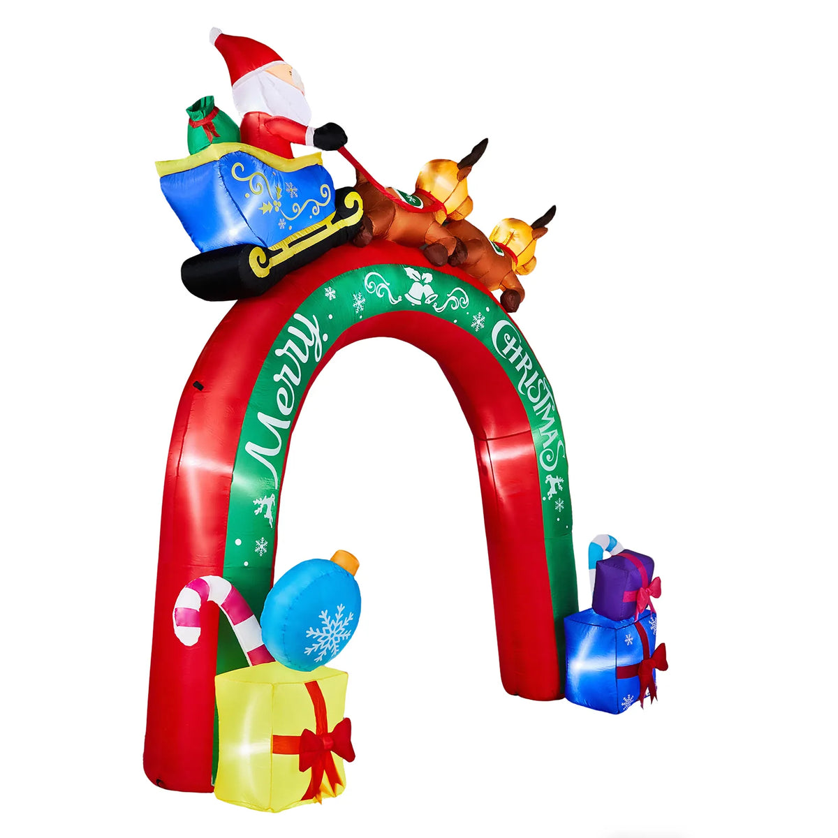 10FT Lighted Christmas Inflatable Archway, Inflatable Arch with Reindeer Pulling Santa's Sleigh, Blow Up Yard Decorations with Built-in LED Lights for Holiday Party Front Yard Lawn Garden Decor