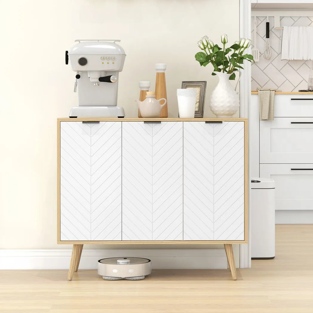 HOMCOM Modern Sideboard and Buffet, Dining Room Cabinet with Adjustable Shelves and 3 Doors, White