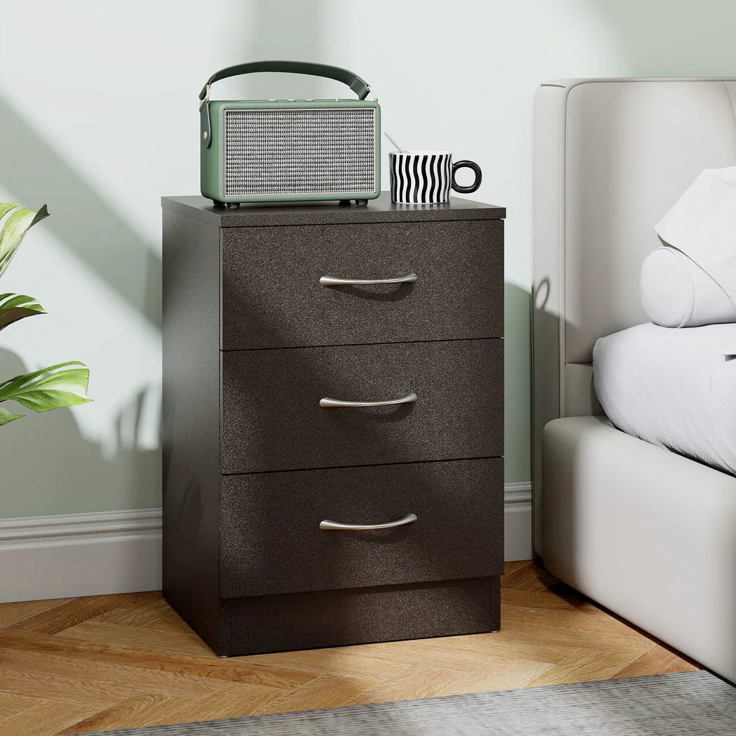 HOMCOM Three-Drawer Simple Bedside Table - Black