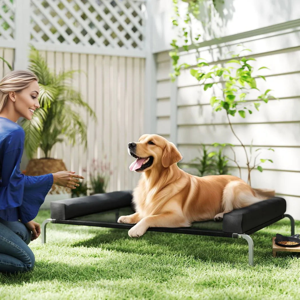 PawHut Elevated Dog Bed with Removable Bolsters, Raised Dog Bed for Large Breeds, Portable Indoor & Outdoor Pet Cots, Black