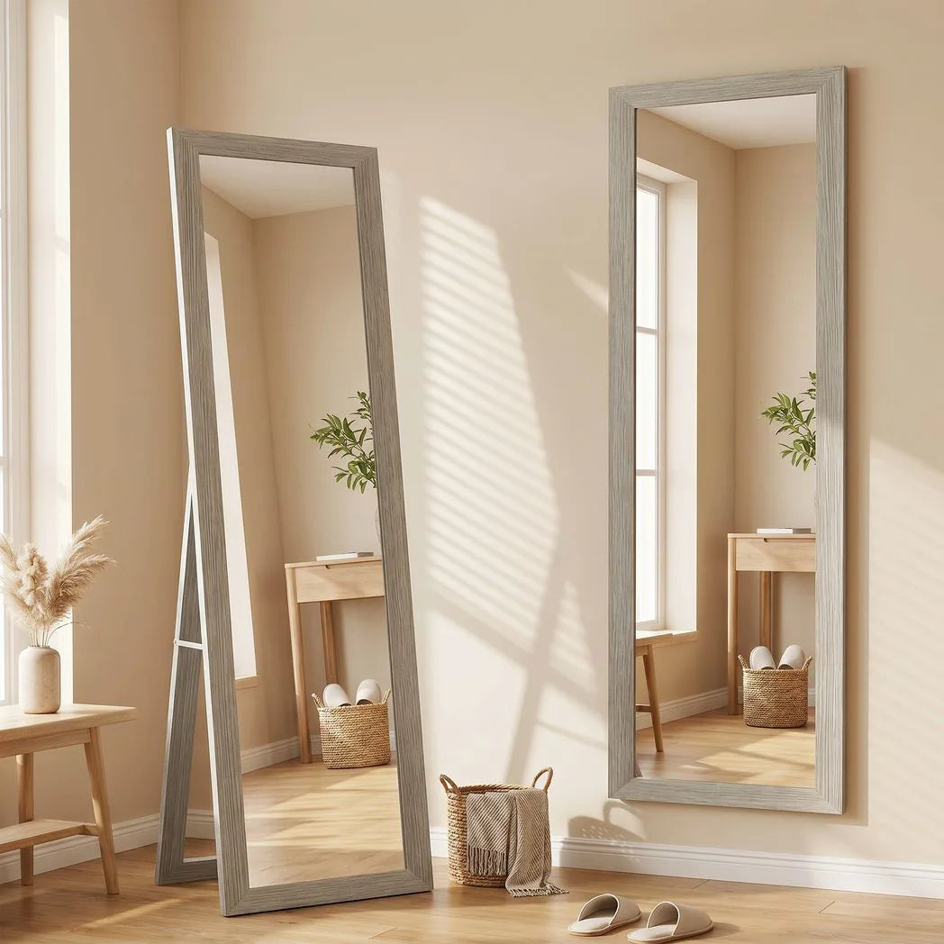 HOMCOM Full Length Mirror, 37 x 157 cm, Hanging or Freestanding, Rectangular Full Body Mirror for Living Room, Bedroom, Grey