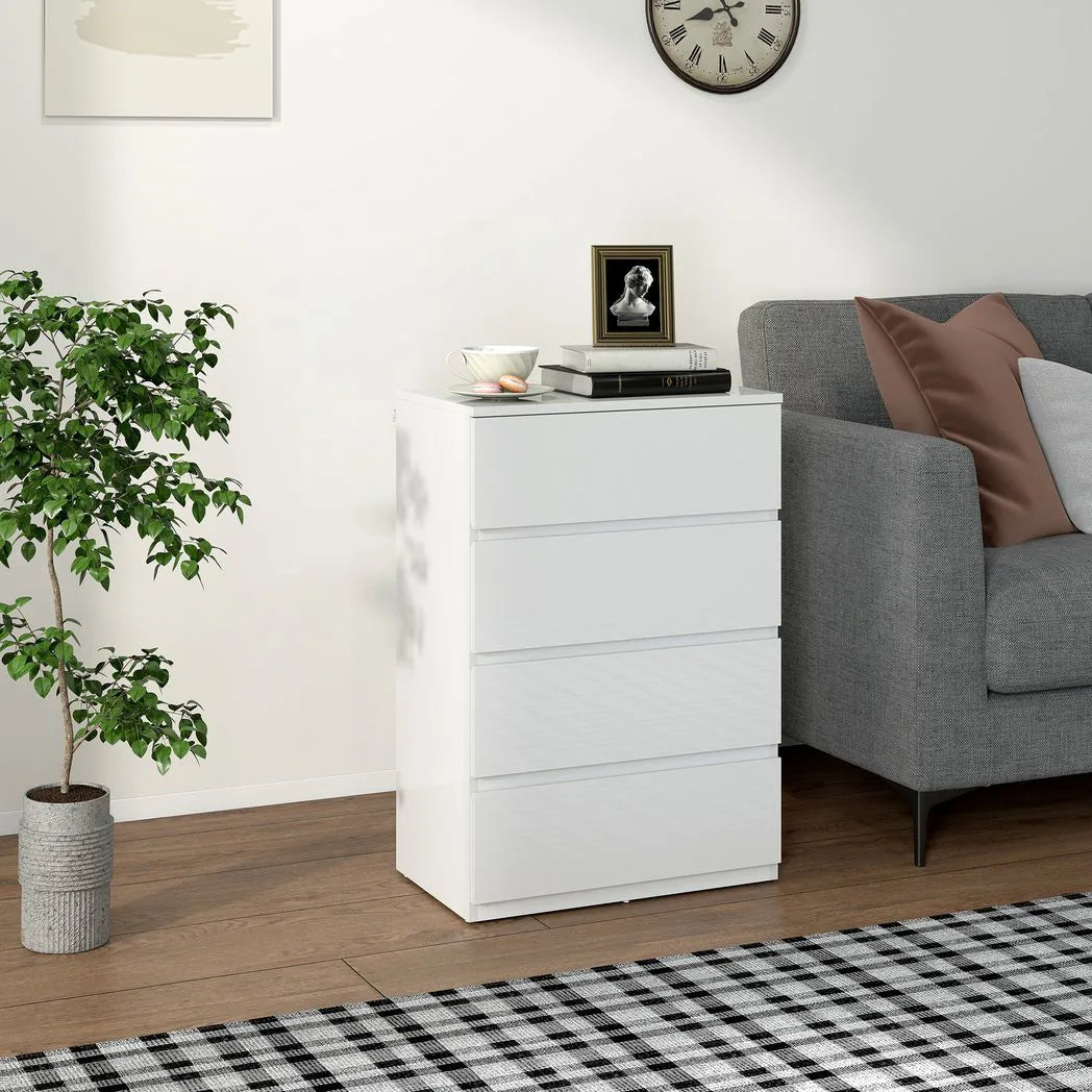 HOMCOM High Gloss Chest of Drawers, 4-Drawer Storage Cabinets, Modern Dresser for Bedroom, White