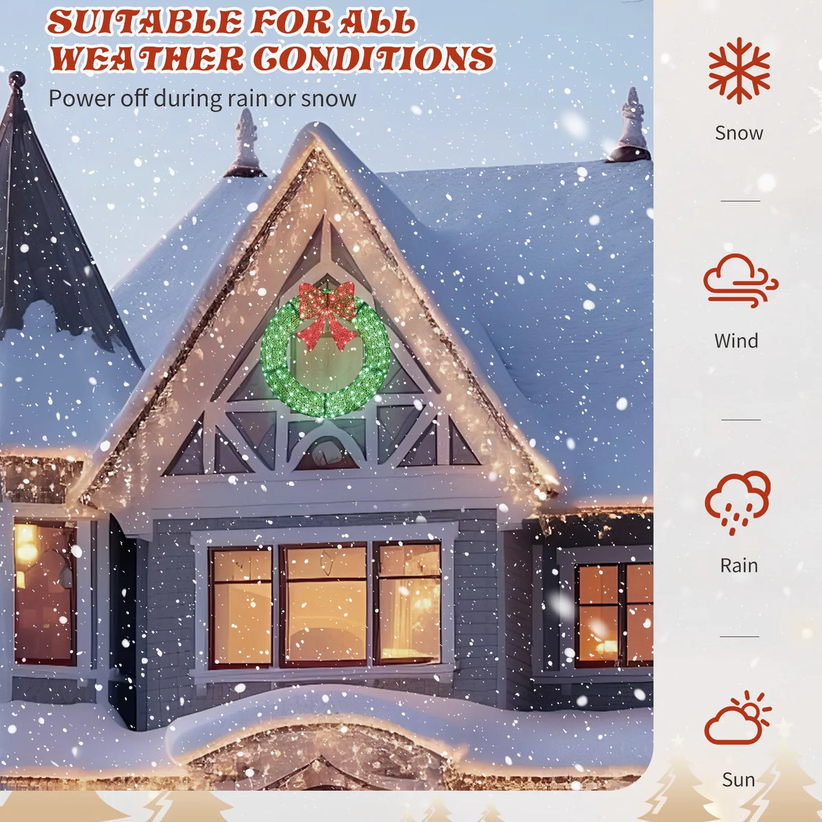 36in Pre-lit Outdoor Christmas Wreath Decoration, Lighted Metal Wreath with Red Bow, Remote Control LED Lights with Timer, for Front Door Gate Wall Indoor Outdoor Holiday Party