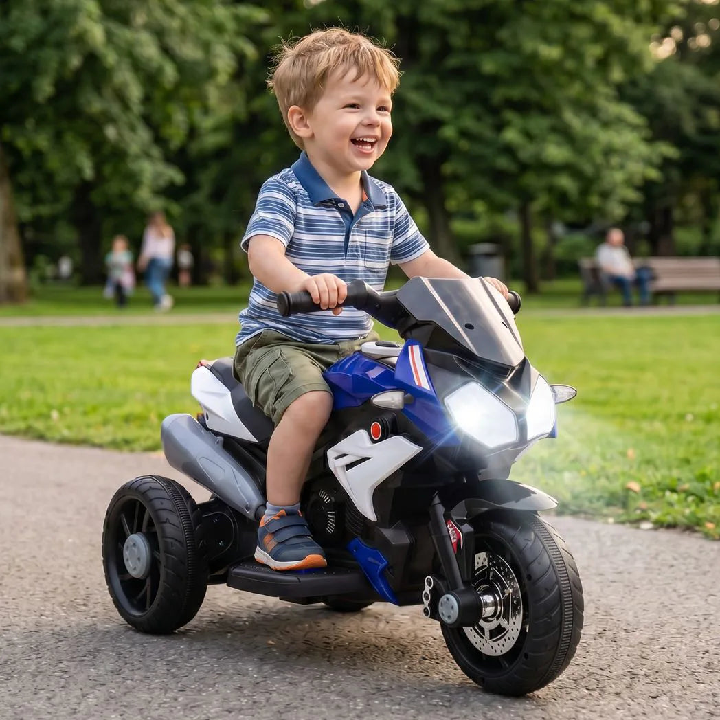 HOMCOM Kids Electric Motorcycle, 6V Ride on Motorcycle with 3 Wheels, LED Headlight, Music, Horn for Boys Girls 3-5 Y, Blue