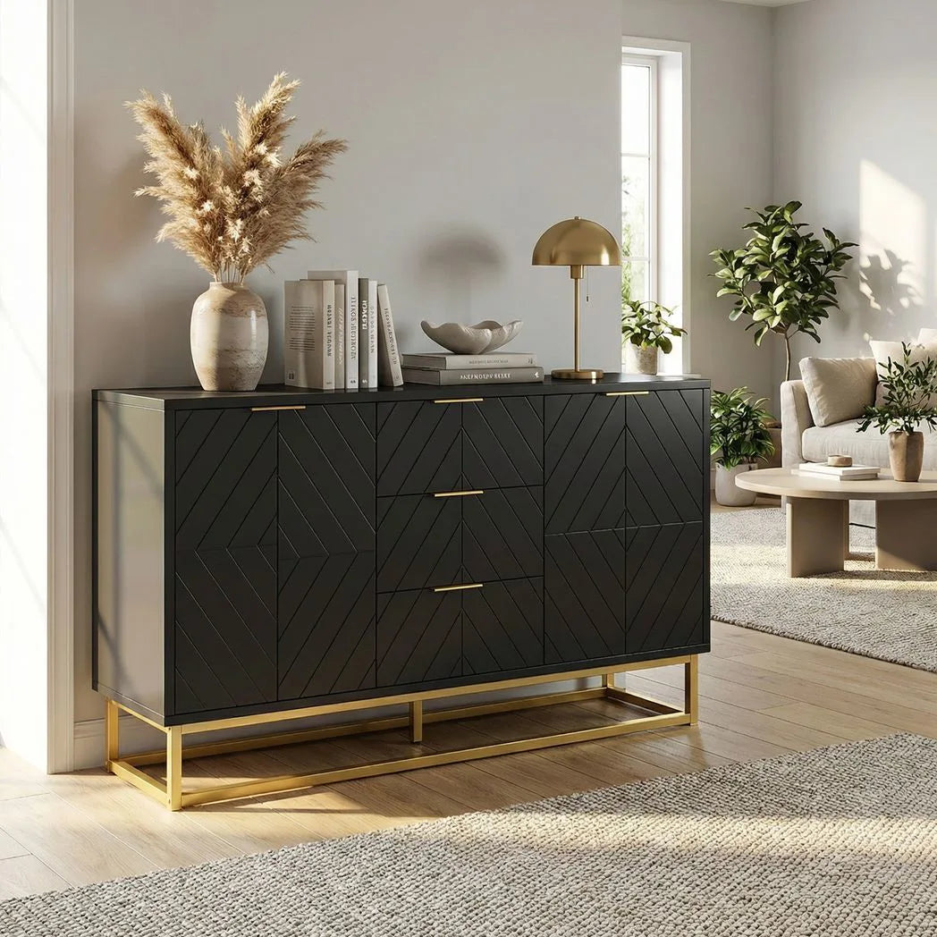 HOMCOM Sideboard with 3 Drawers and Adjustable Shelves for Living Room - Black