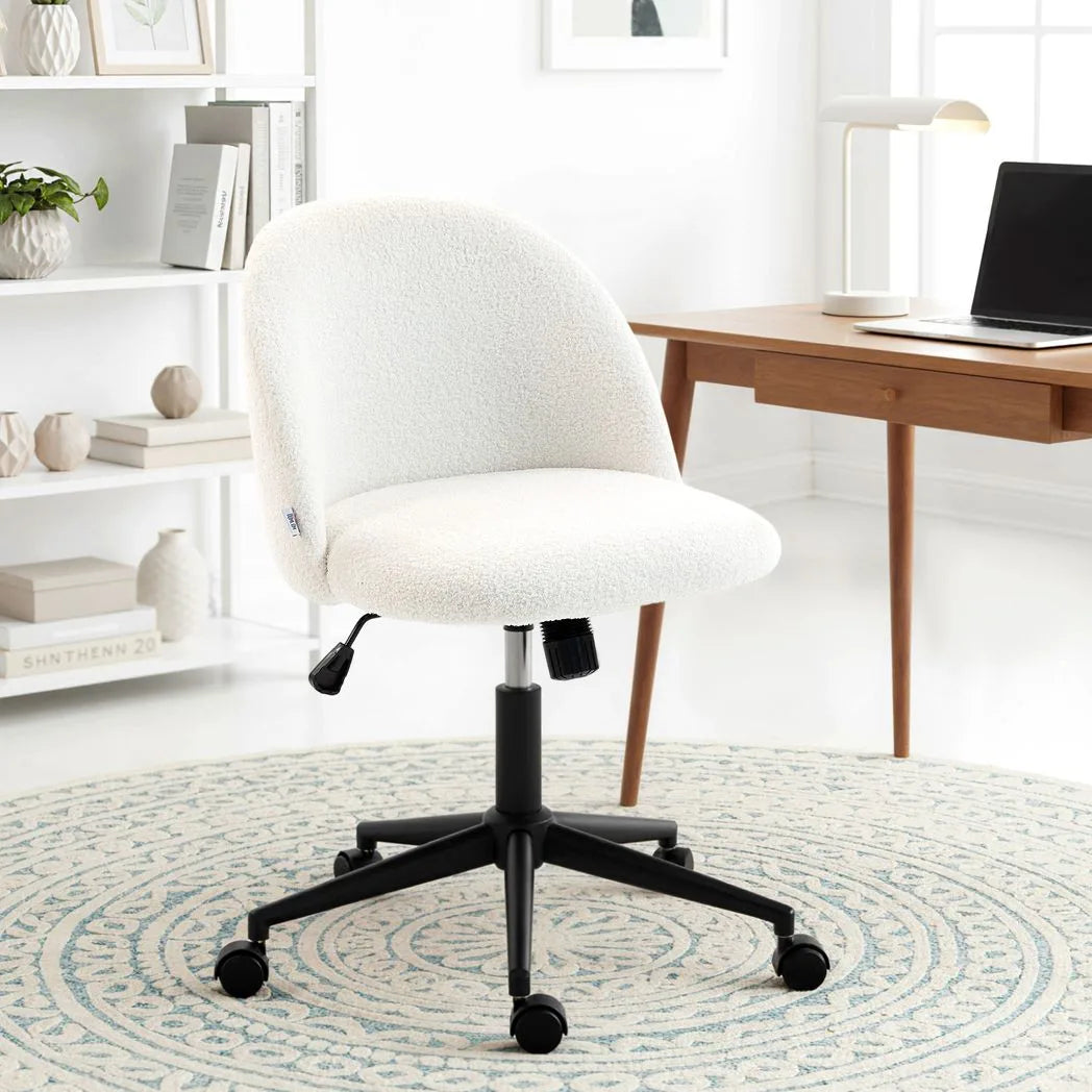 HOMCOM Teddy Fleece Office Chair with Wheels - Cream White