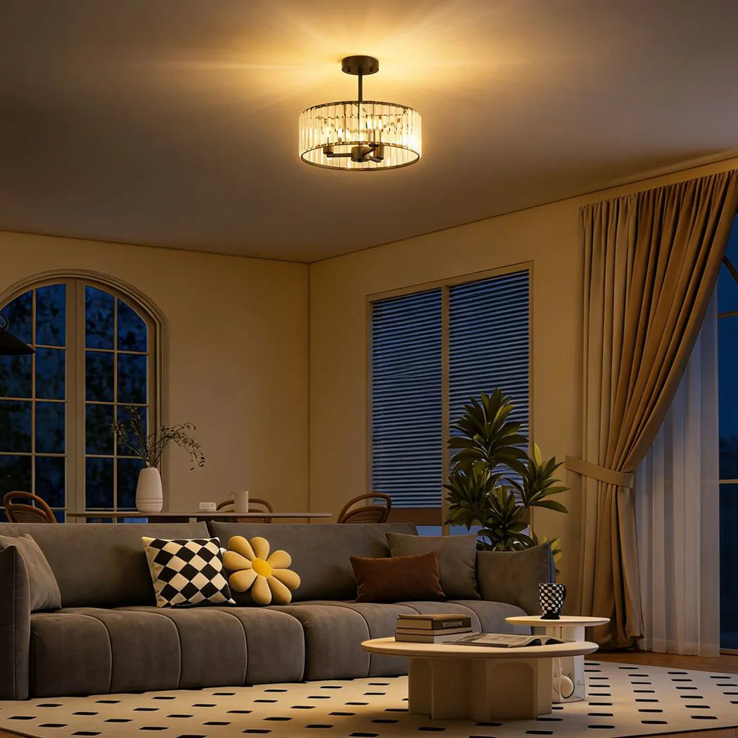 HOMCOM Crystal Ceiling Light, Semi Flush Mount Modern Crystal Chandelier Ceiling Light, E14 Base 3-Lights, Bulbs Not Included