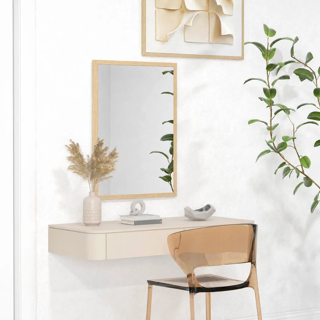 HOMCOM Wall Bathroom Mirror, 70 x 50 cm Wall-Mounted Mirror for Living Room, Bedroom, Hallway, Natural Wood