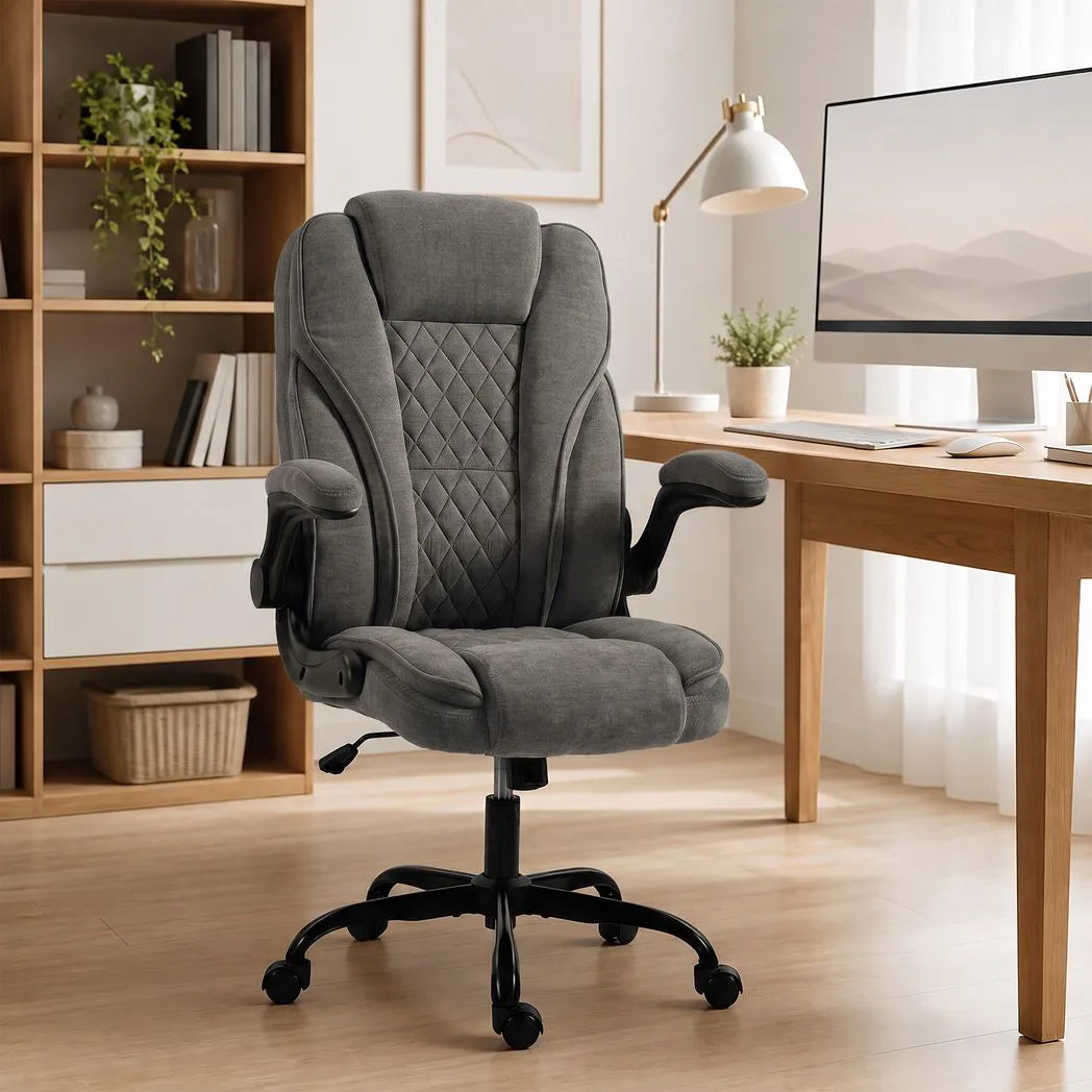 HOMCOM Office Chair, Ergonomic Desk Chair with Flip-up Armrest, Pocket Springs, Swivel Wheels, Adjustable Height, Dark Grey