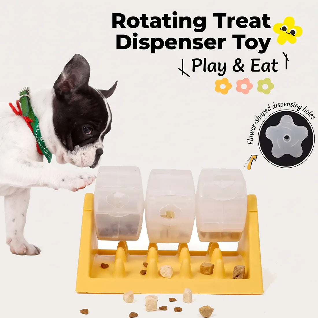 360° Rotating Puzzle Dog Bowl Slow Feeder Anti Bloat Gulp Interactive Feed Dish-yellow