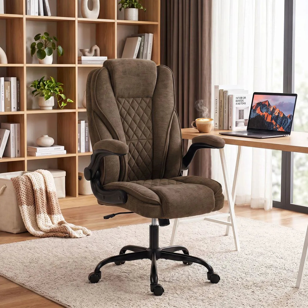 HOMCOM Office Chair, Ergonomic Desk Chair with Flip-up Armrest, Pocket Springs, Swivel Wheels, Adjustable Height, Brown