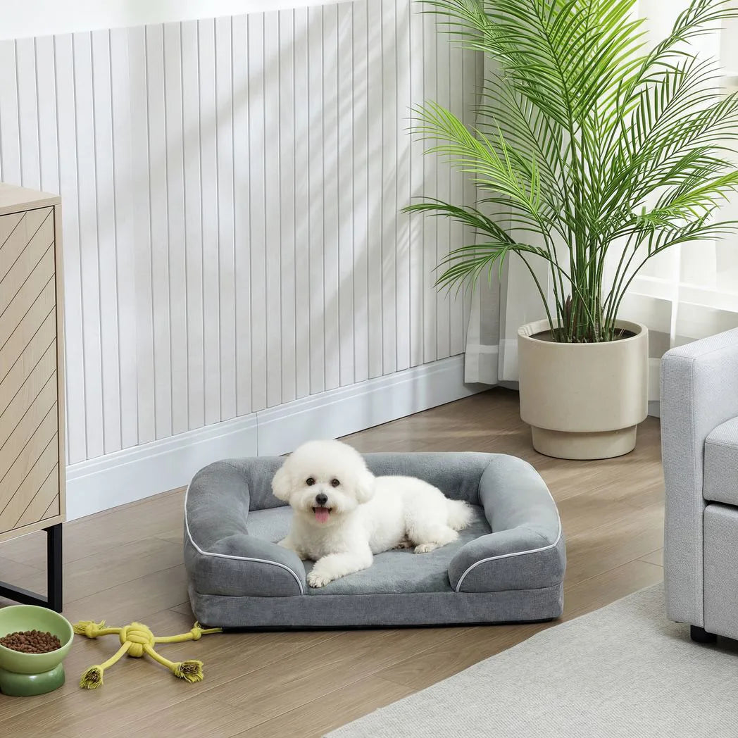 PawHut Dog Sofa Bed, Washable Pet Bed with Removable Cover and Non-Slip Bottom for Cats and Small Dogs, Grey