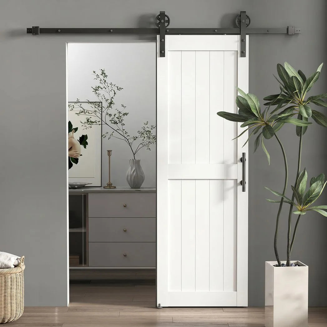 HOMCOM 152.4cm Sliding Barn Door Kit, Sliding Door with Track, Hardware, Upgraded Rollers and Floor Guide, Handle, White