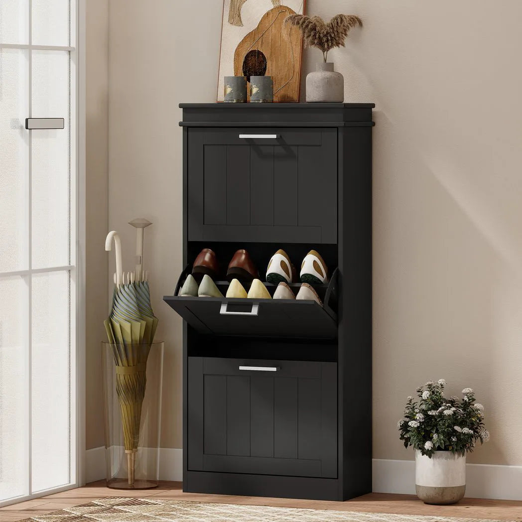 HOMCOM Three-Drawer Minimalistic Shoe Cabinet - Black