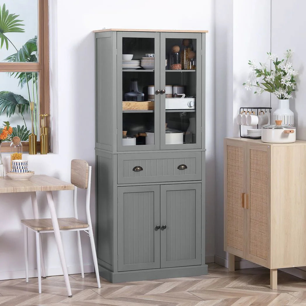 HOMCOM 180cm Tall Kitchen Pantry Cupboard, Freestanding Storage Cabinet with 5 Tier, Adjustable Shelves,  Drawer, Grey