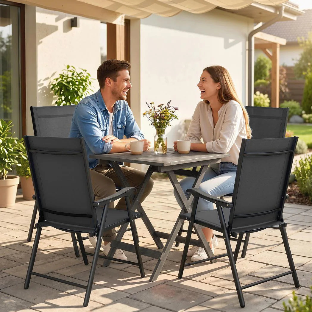 Outsunny Folding Garden Chairs Set of 4, Foldable Garden Dining Chairs with High Back, Armrests, Texteline Seat, Black