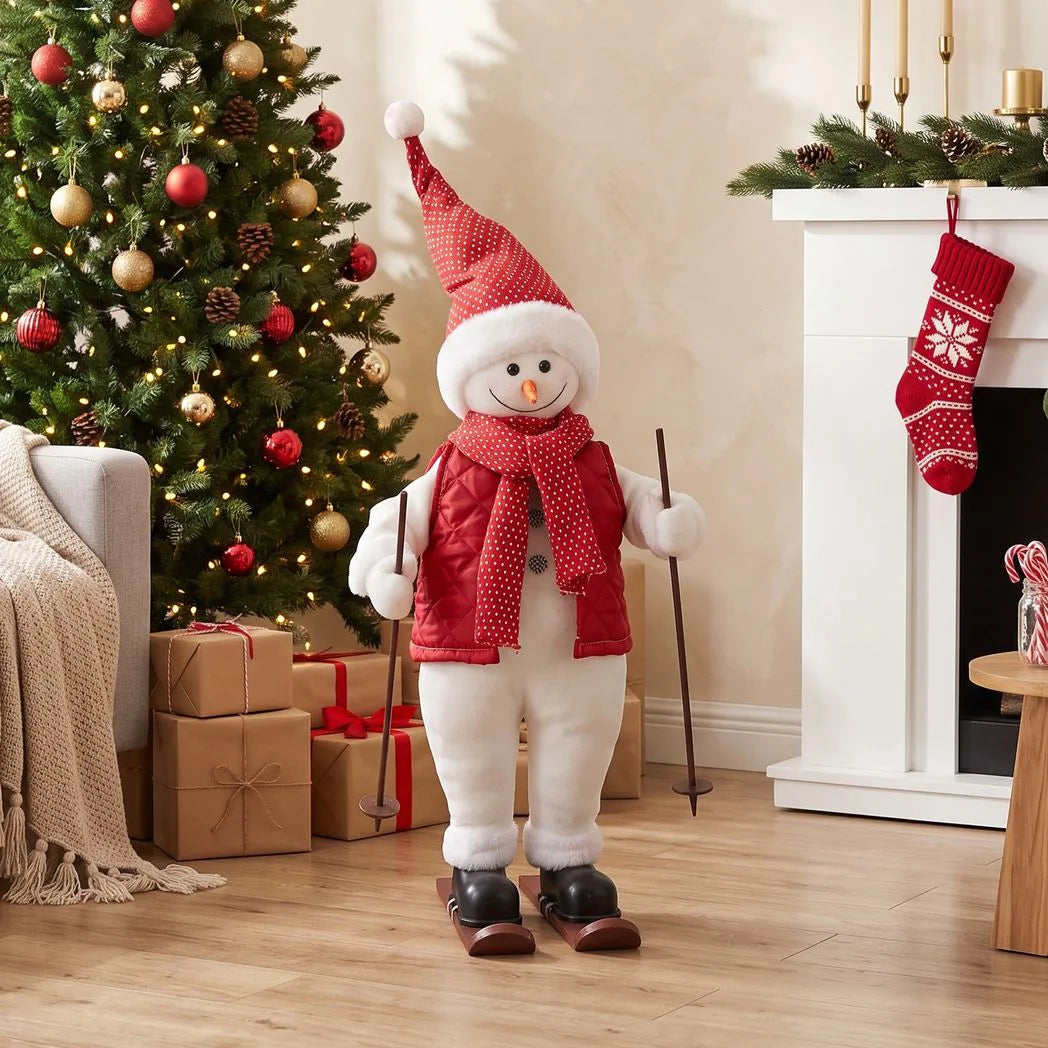 HOMCOM 2ft Singing Skiing Santa Claus, Standing Christmas Animated Santa Figure with Ski Board, Poles, Sound/Touch Activated