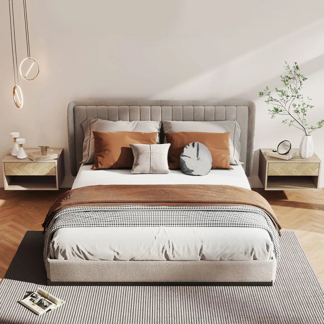 HOMCOM Set of Two Floating Bedside Tables - Natural Wood Finish