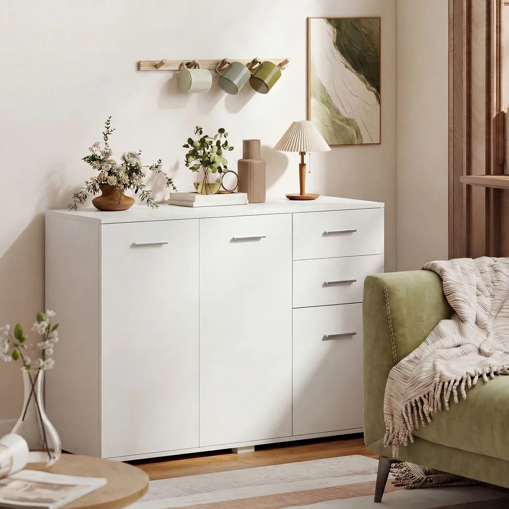 HOMCOM Sideboard, Modern Storage Cabinet with 2 Drawers, 3 Doors and Adjustable Shelves, White