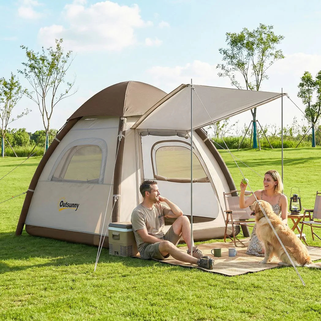 Outsunny Inflatable Camping Tent with Rainfly, 2-3 Man Air Tent 3000mm Waterproof Blow Up Tents, Cream