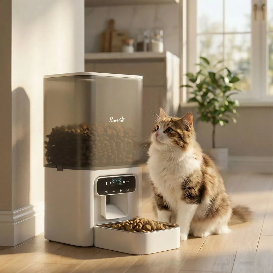 PawHut Programmable Automatic Cat Feeder with Timer Up to 6 Meals Per Day, 10s Voice Recorder, Portion Control