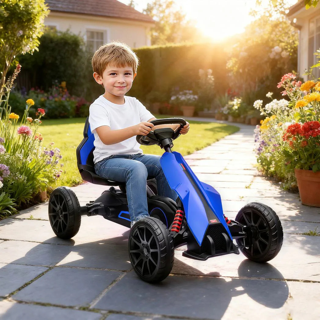 HOMCOM Kids Pedal Go Kart, with Adjustable Seat, EVA Wheels, Seat, Handbrake - Blue