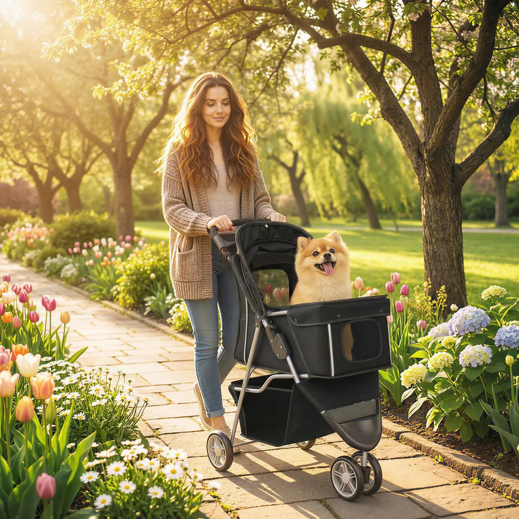 PawHut 3 Wheel Pet Stroller for Small and Miniature Dogs, Black