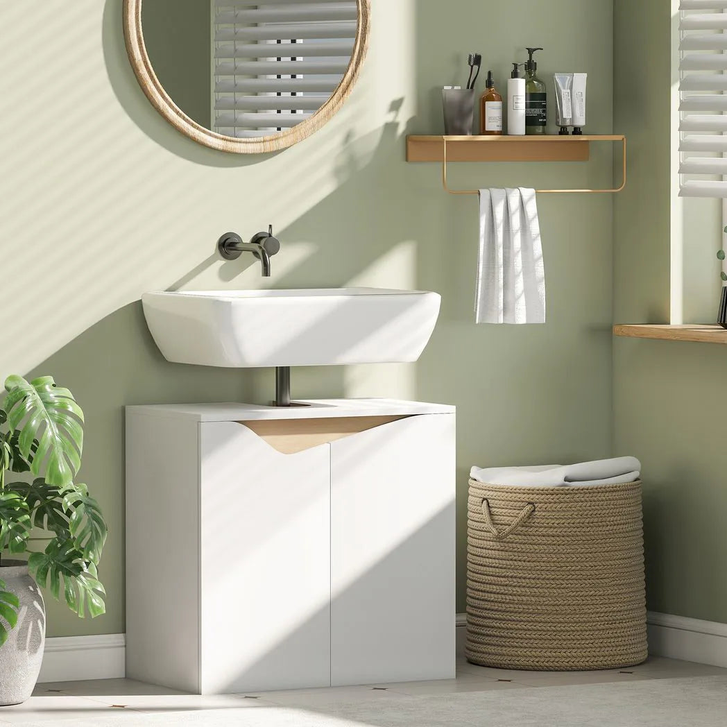 HOMCOM Under Sink Bathroom Cabinet, Bathroom Storage Cabinet with Soft-Close Doors, for Basin without Pedestal, White