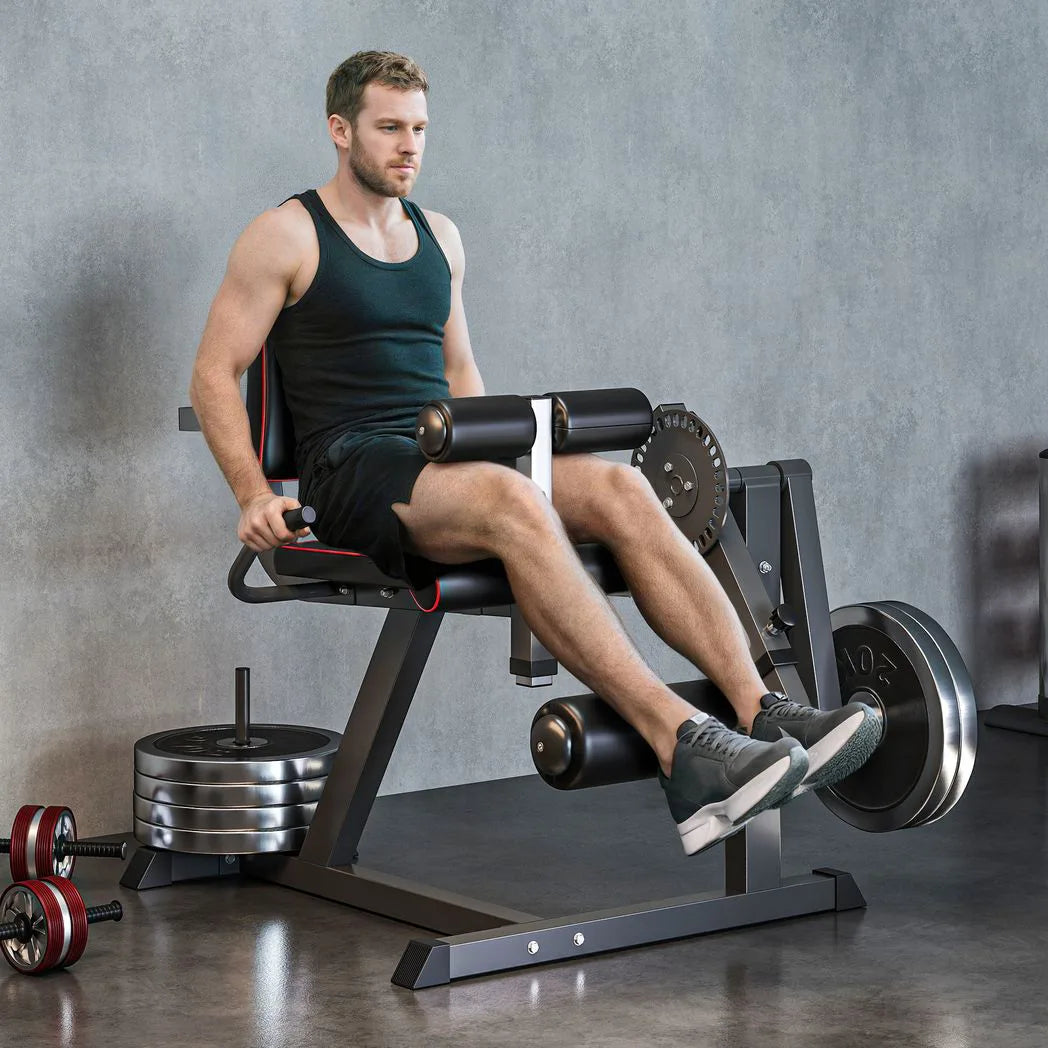 SPORTNOW Seated Leg Extension and Curl Machine, Adjustable Leg Raise Machine and Curl Machine with Plate Loaded for Hip, Thigh, Lower Body Workout